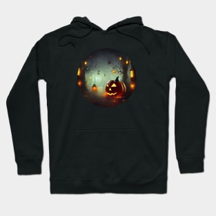 Scary pumpkin in the night foggy forest Hoodie